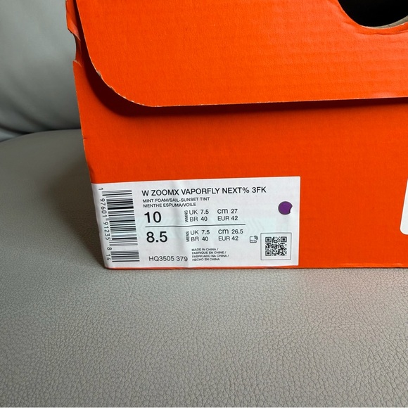 Nike ZoomX Vaporfly Next% 3FK Mint Foam Athletic Running Shoes Women’s Size 10